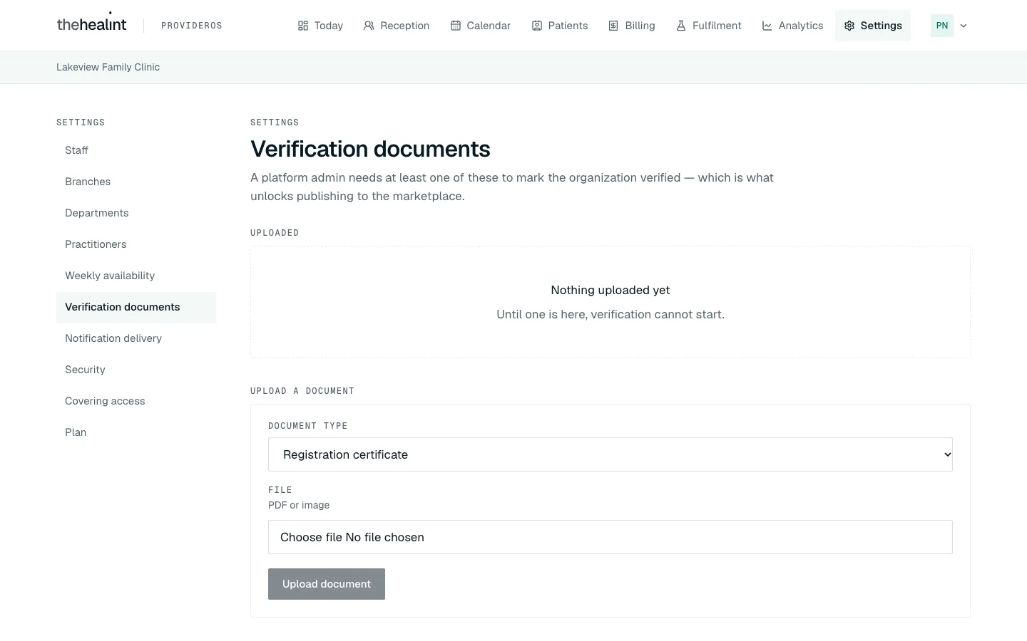 Verification documents, nothing uploaded