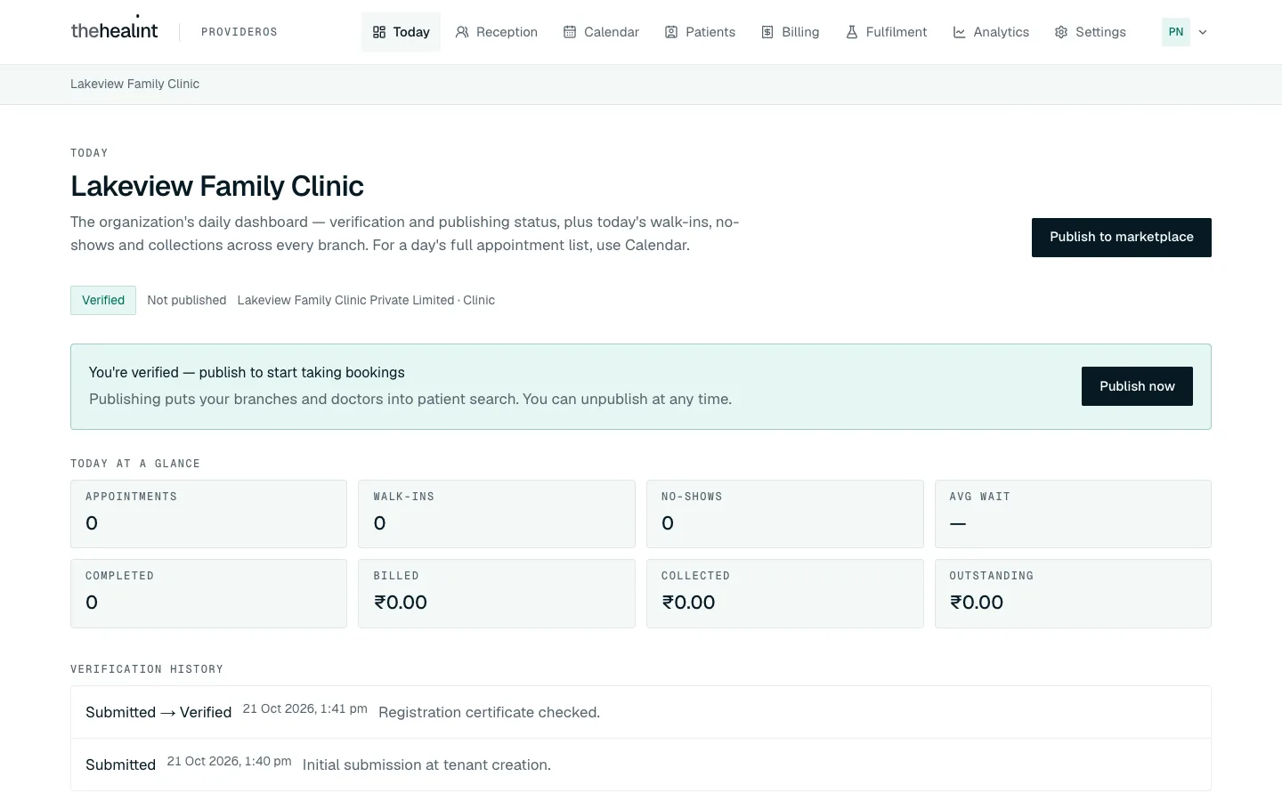 Today for a verified clinic: ready to publish