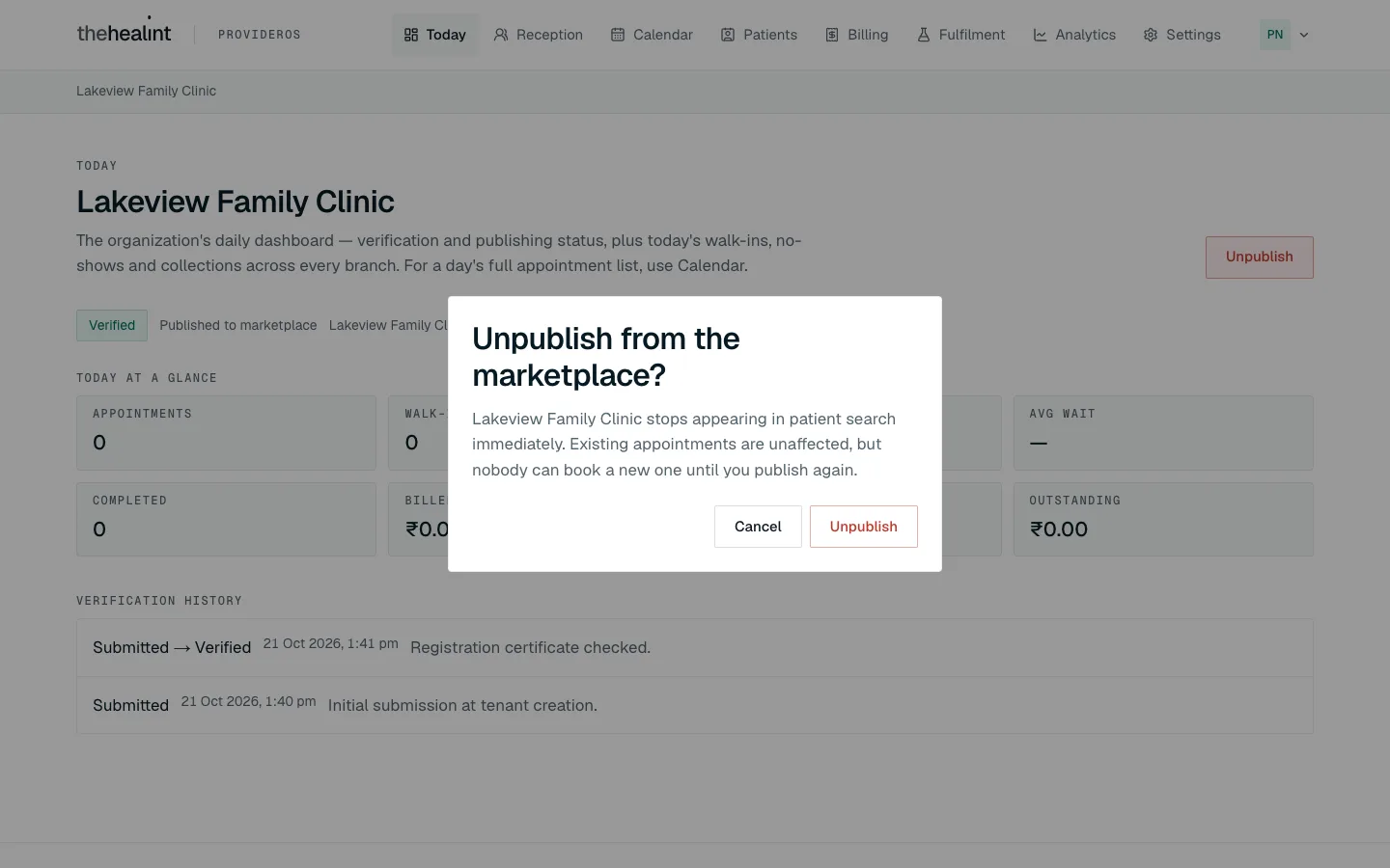 Unpublish dialog
