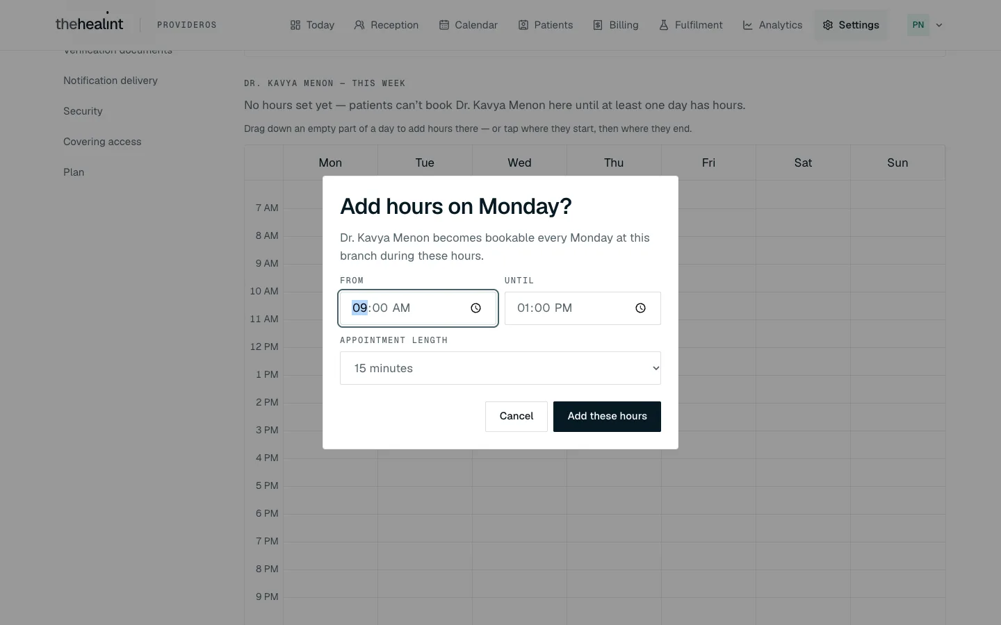 Adding hours on Monday