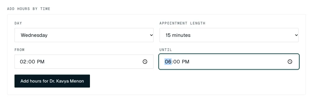 Add hours by time