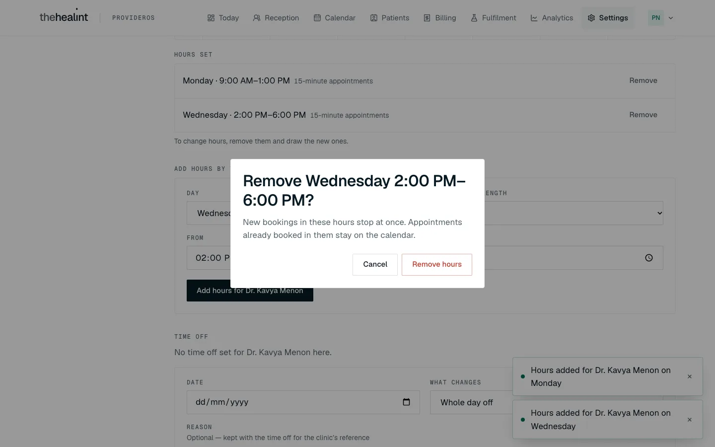 Remove hours dialog