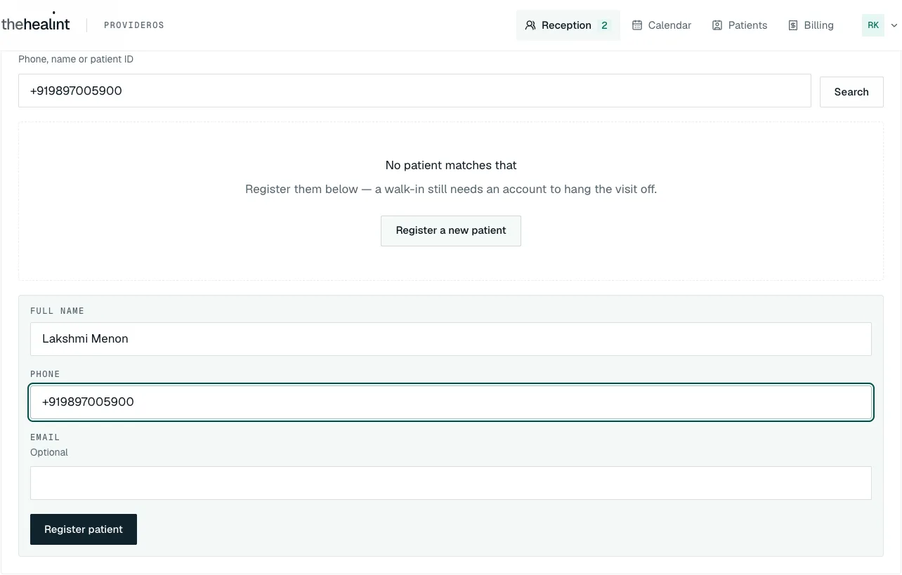 Registering a new patient