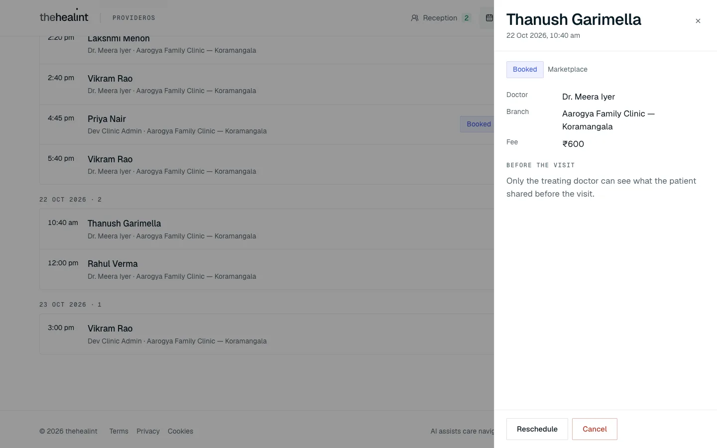 A booking's details