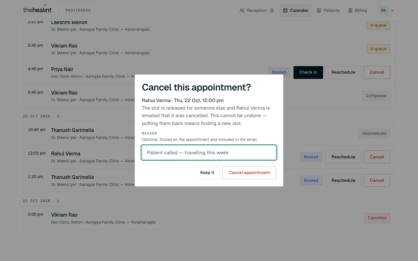 Cancel this appointment?