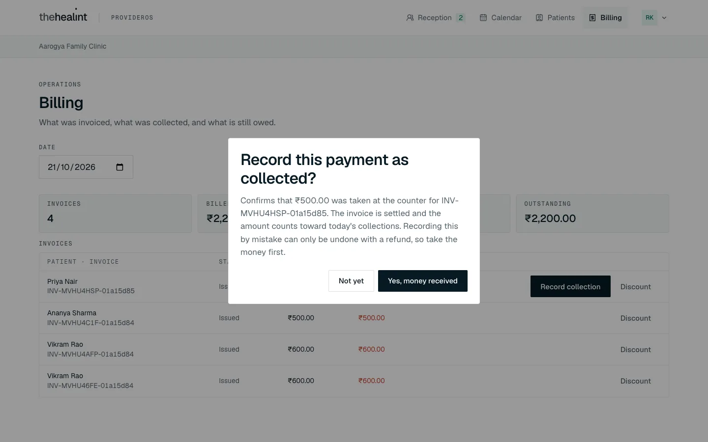 Record this payment as collected?