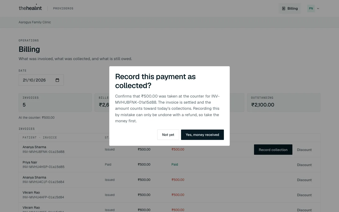 Record this payment as collected?