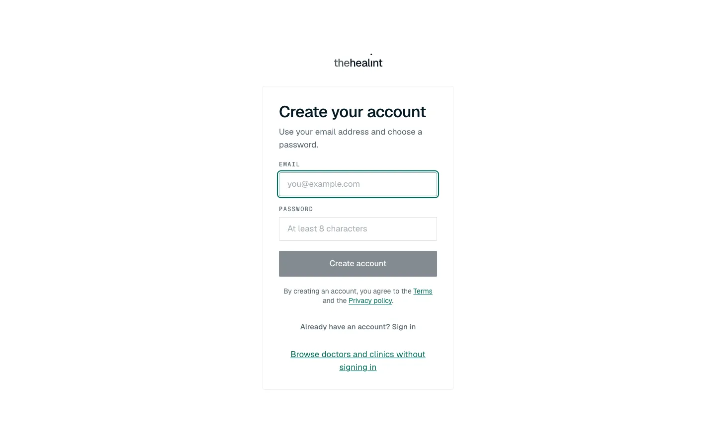 The Create your account form