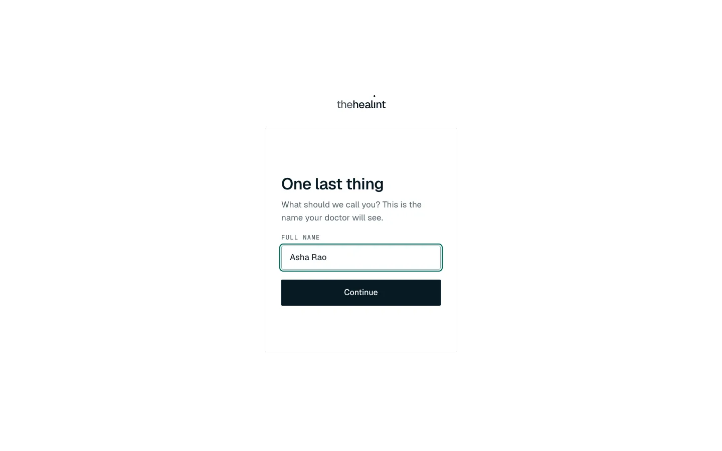 The name step after creating an account
