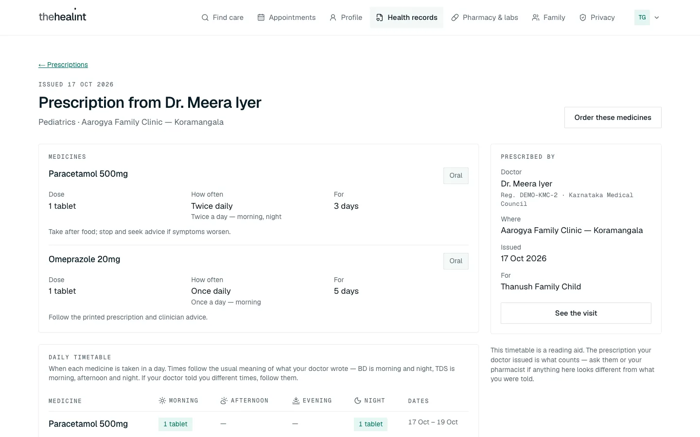 A prescription page