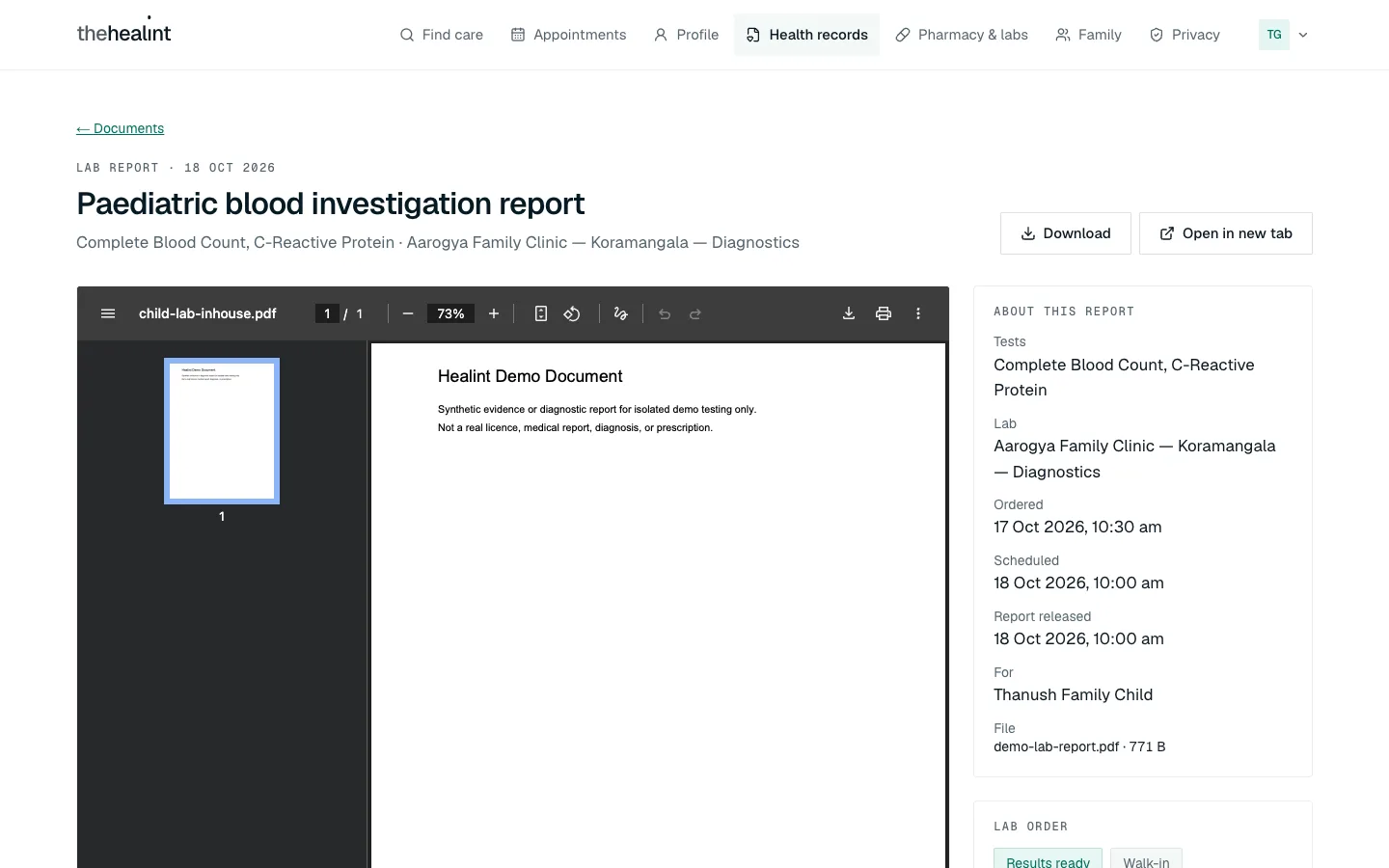 The lab report page