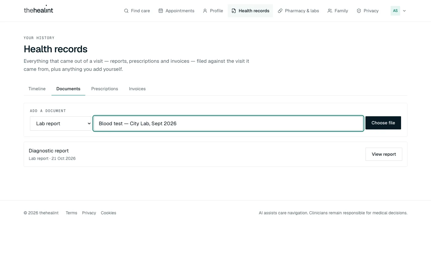 Adding a document: category and title filled in