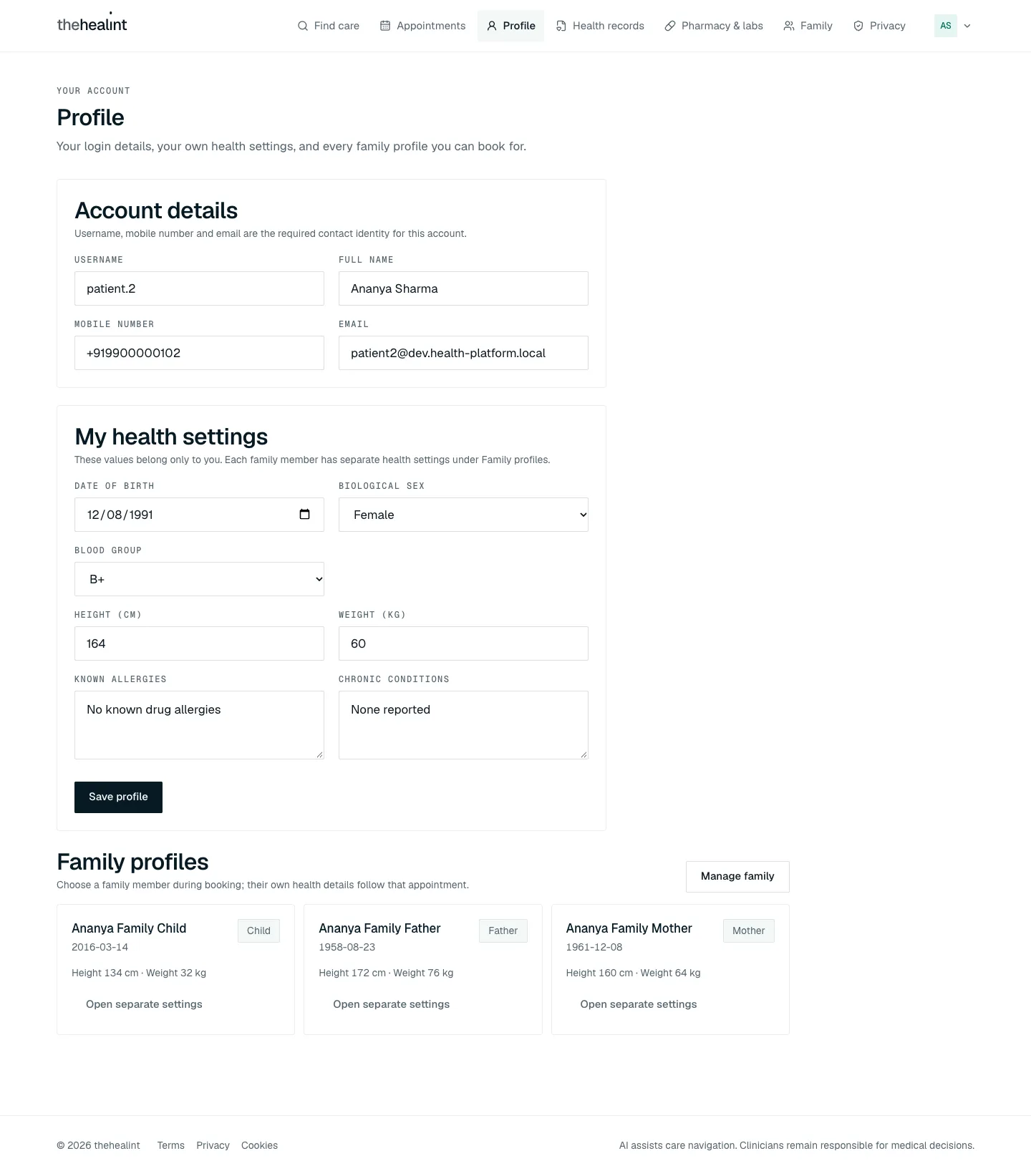 The Profile page