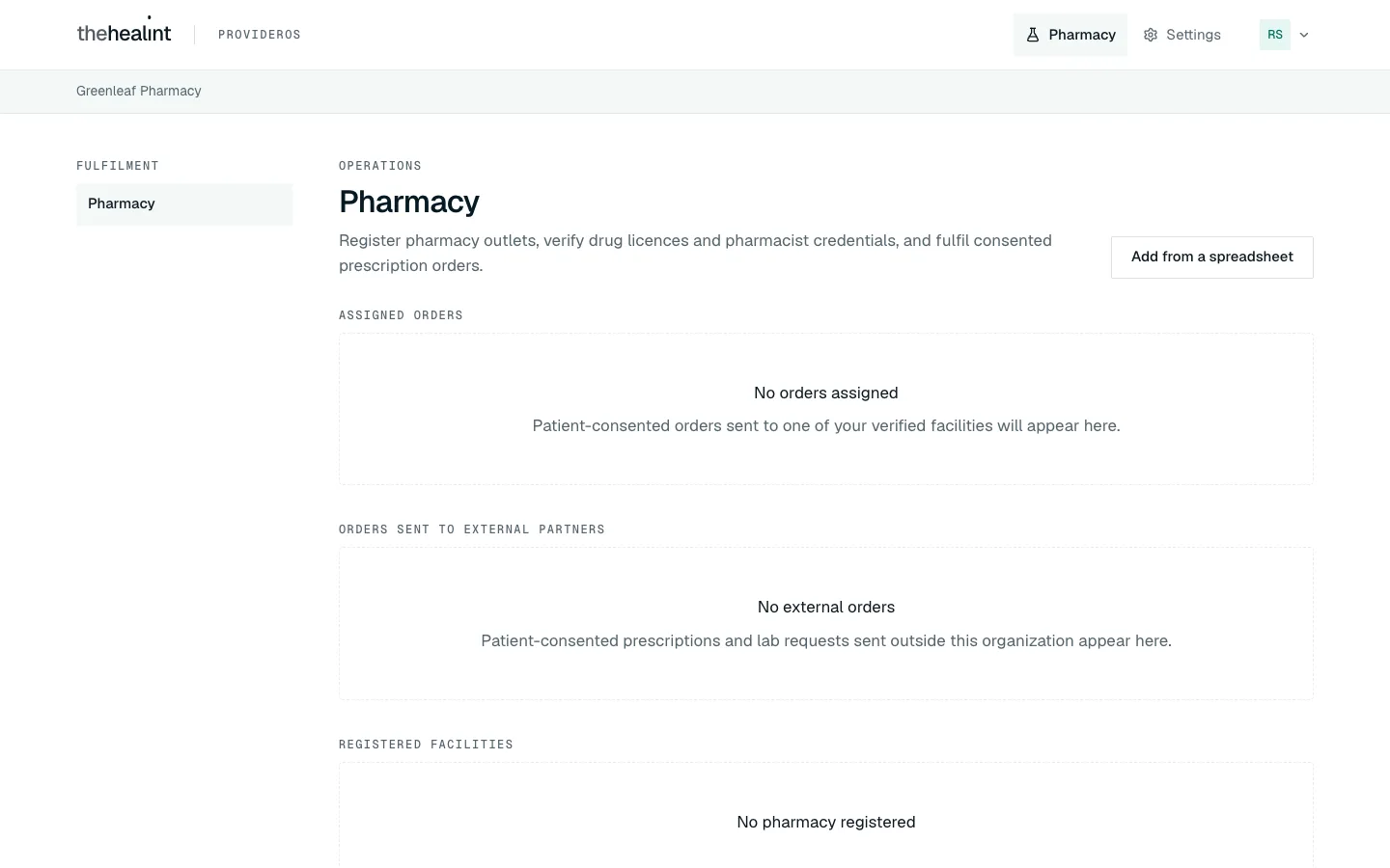 Where you land after creating the pharmacy