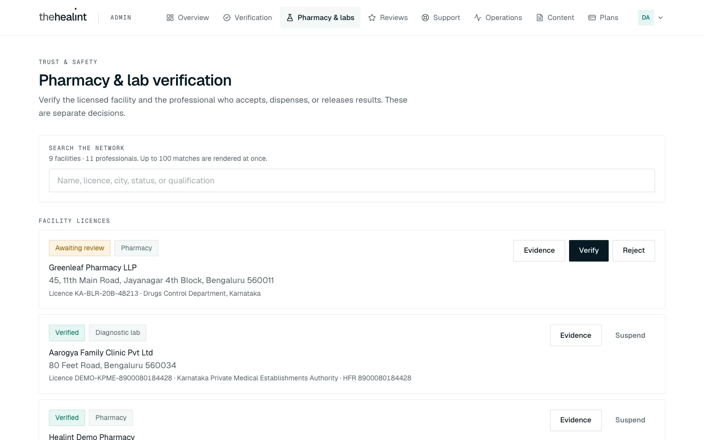 Pharmacy &amp; lab verification
