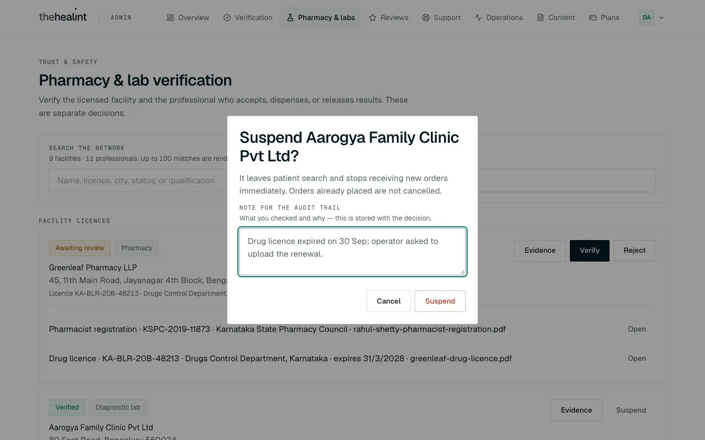 Suspend with a note
