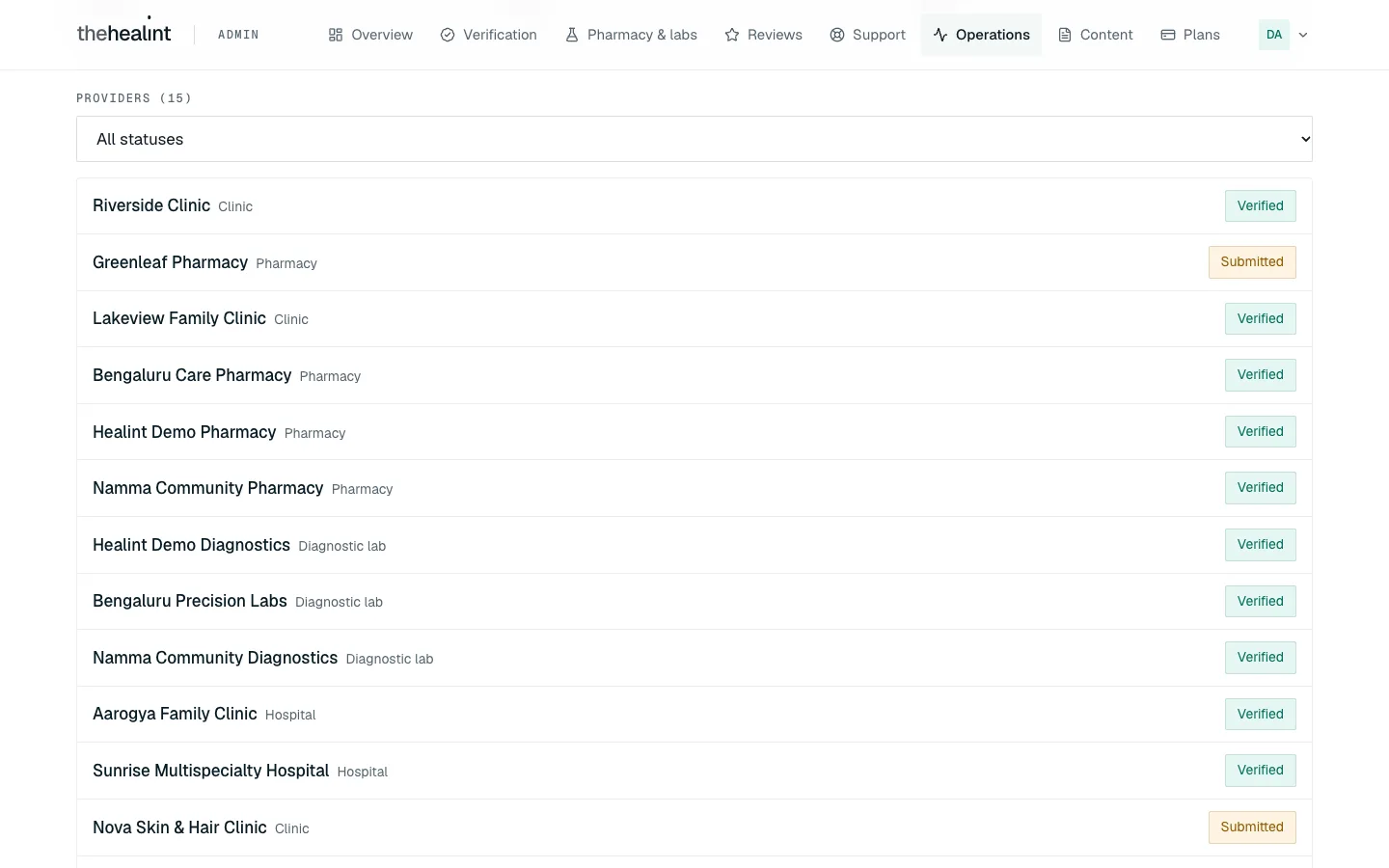 Providers list