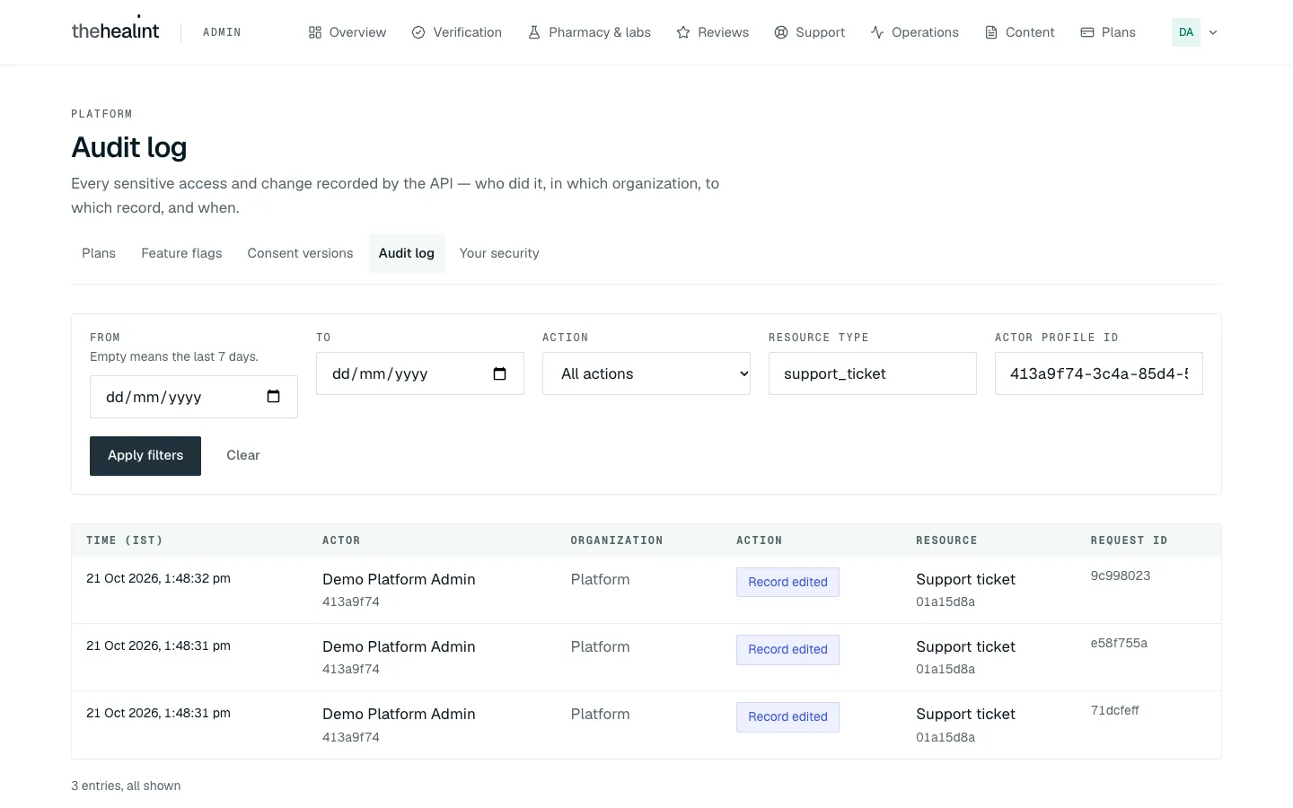 Filtered audit log