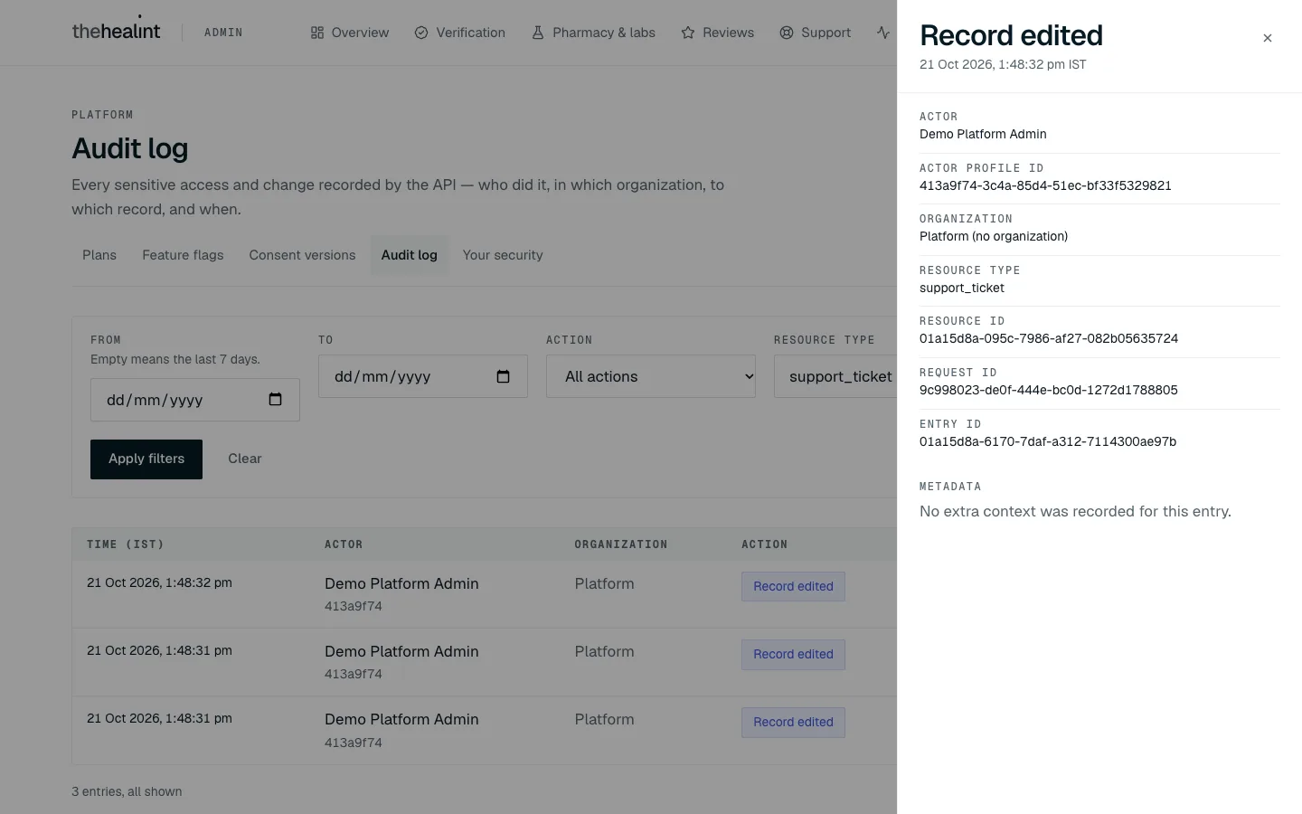An audit entry