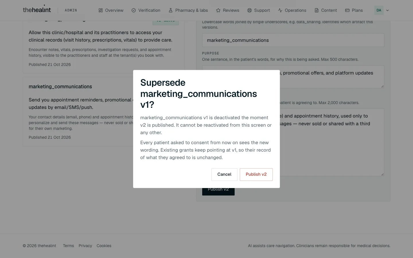 Publish confirmation
