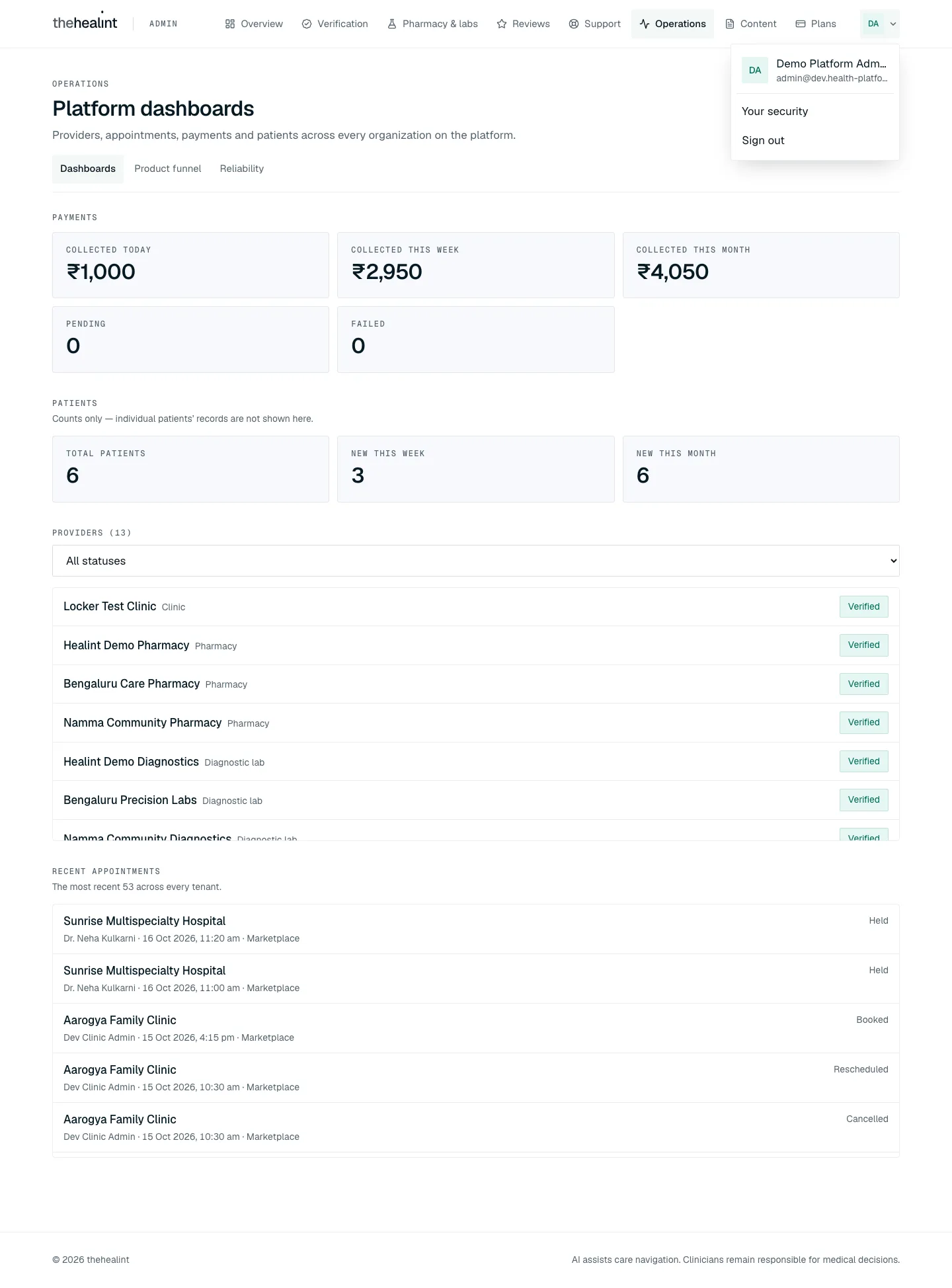 Account menu