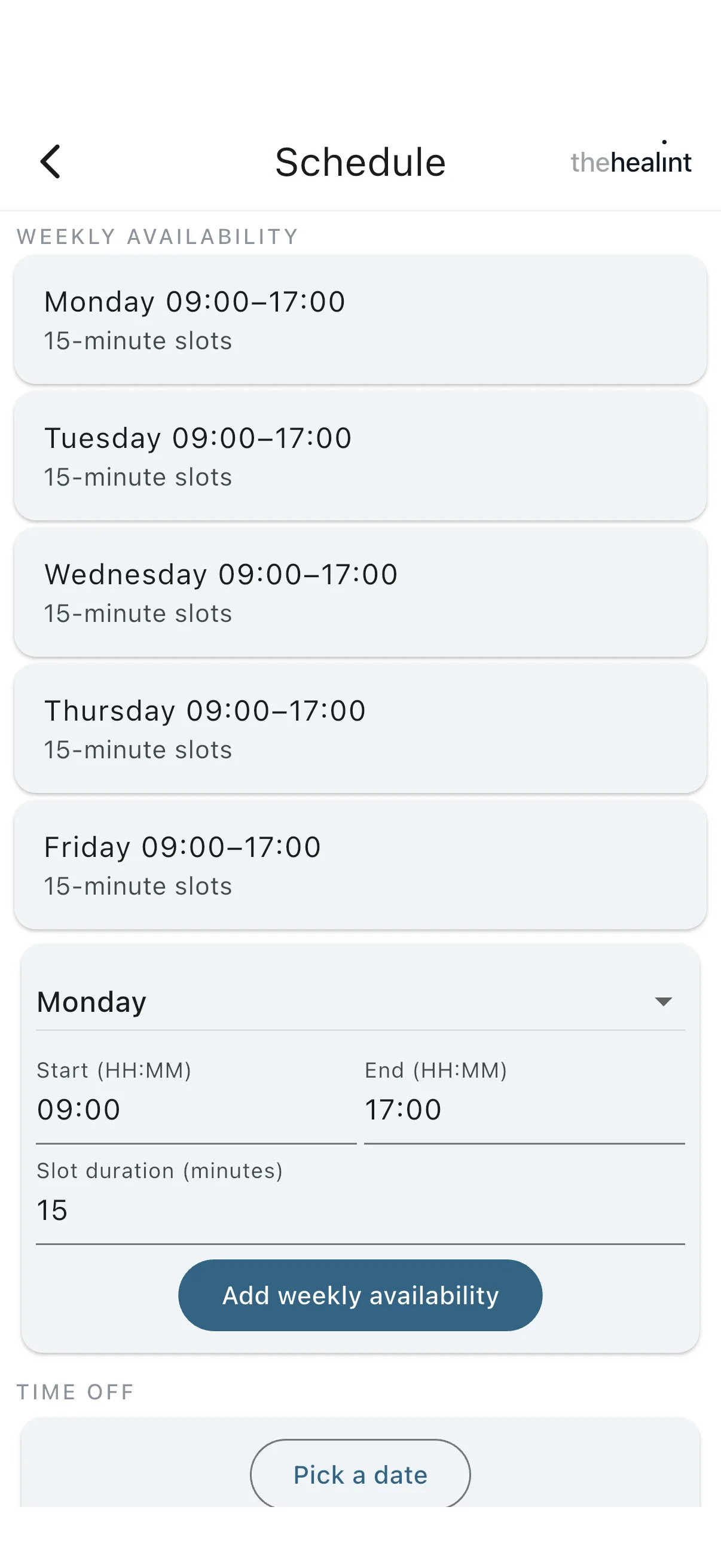 Doctor app — Schedule