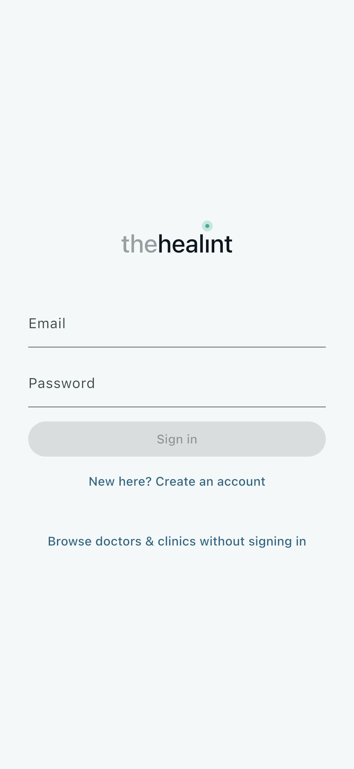 iPhone app sign-in screen