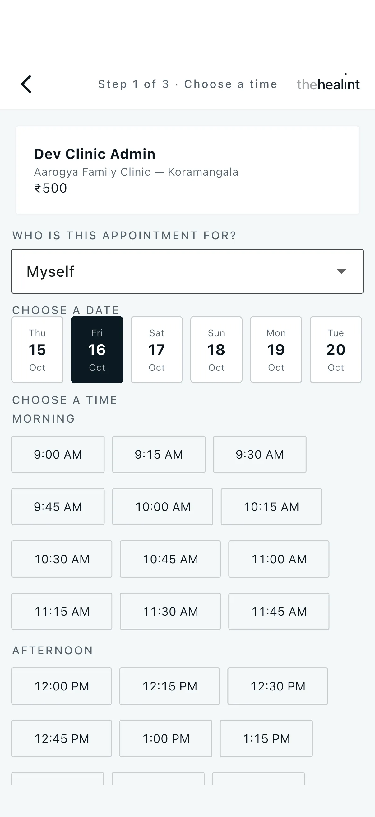 iPhone app booking, step 1