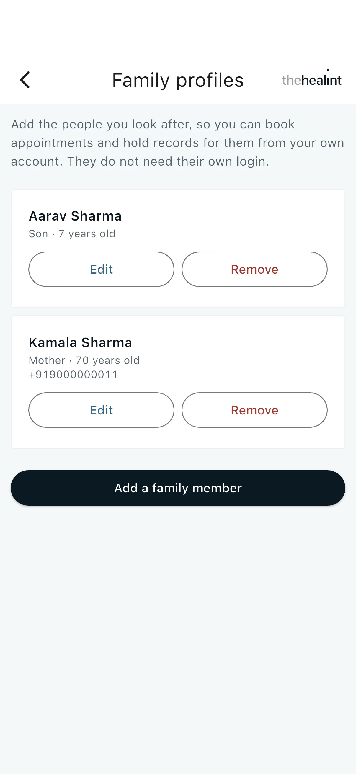 iPhone app Family profiles