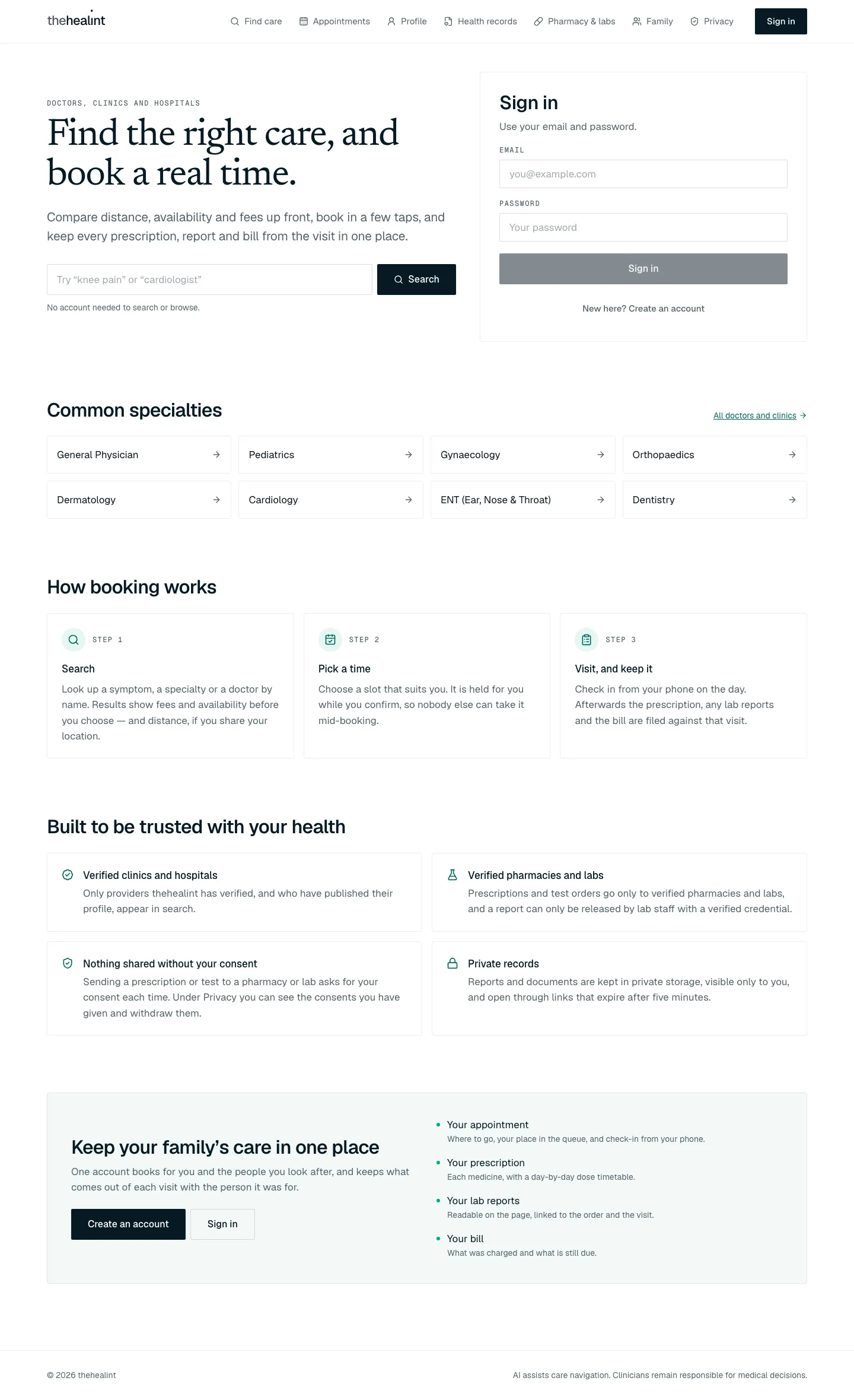 Patient web landing page