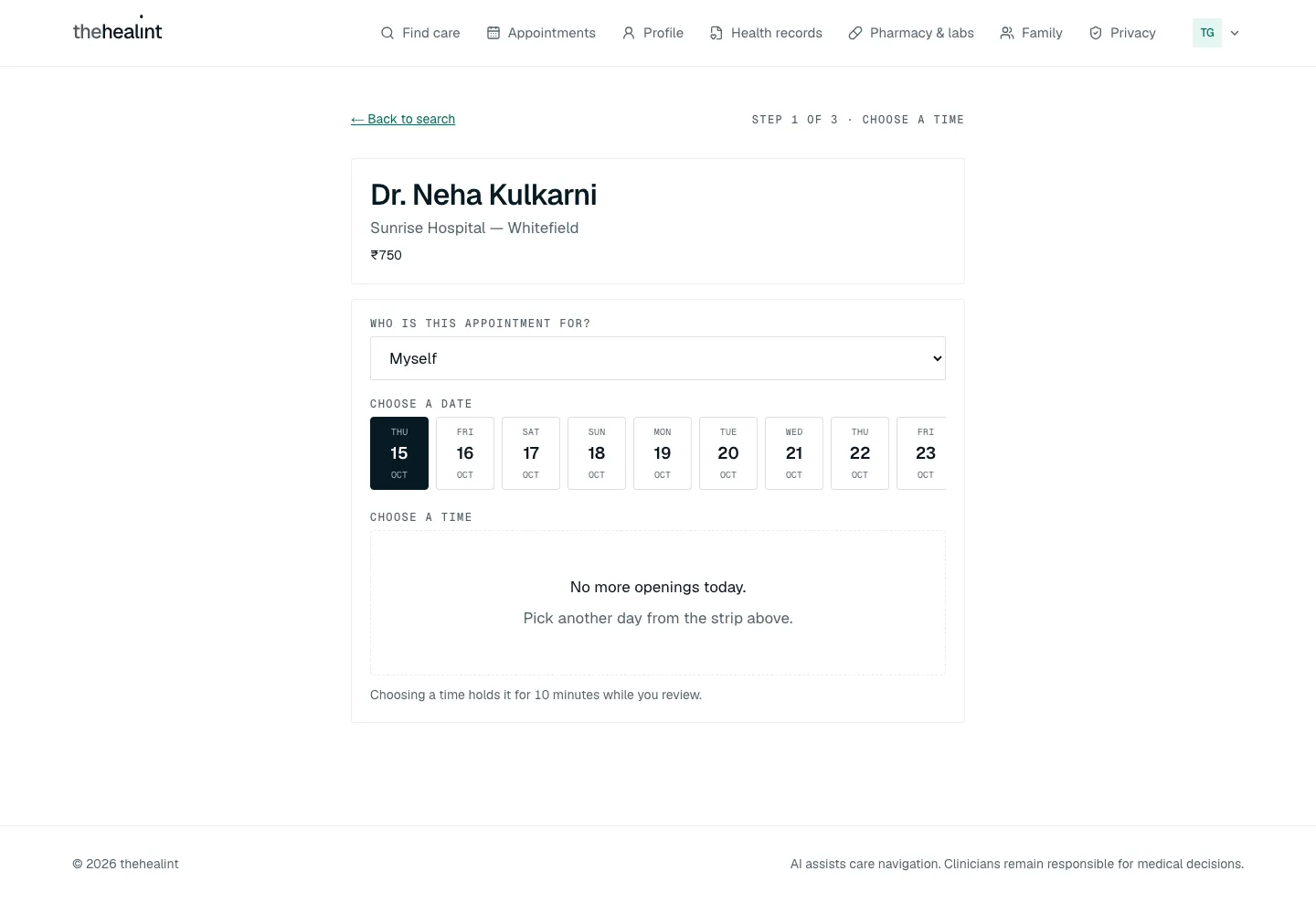 Booking — choose a time