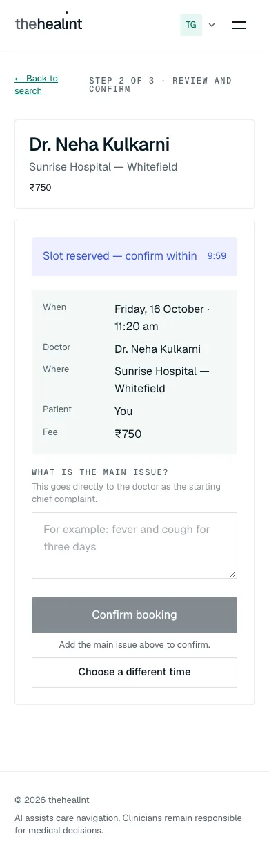 Booking — review and confirm at phone width