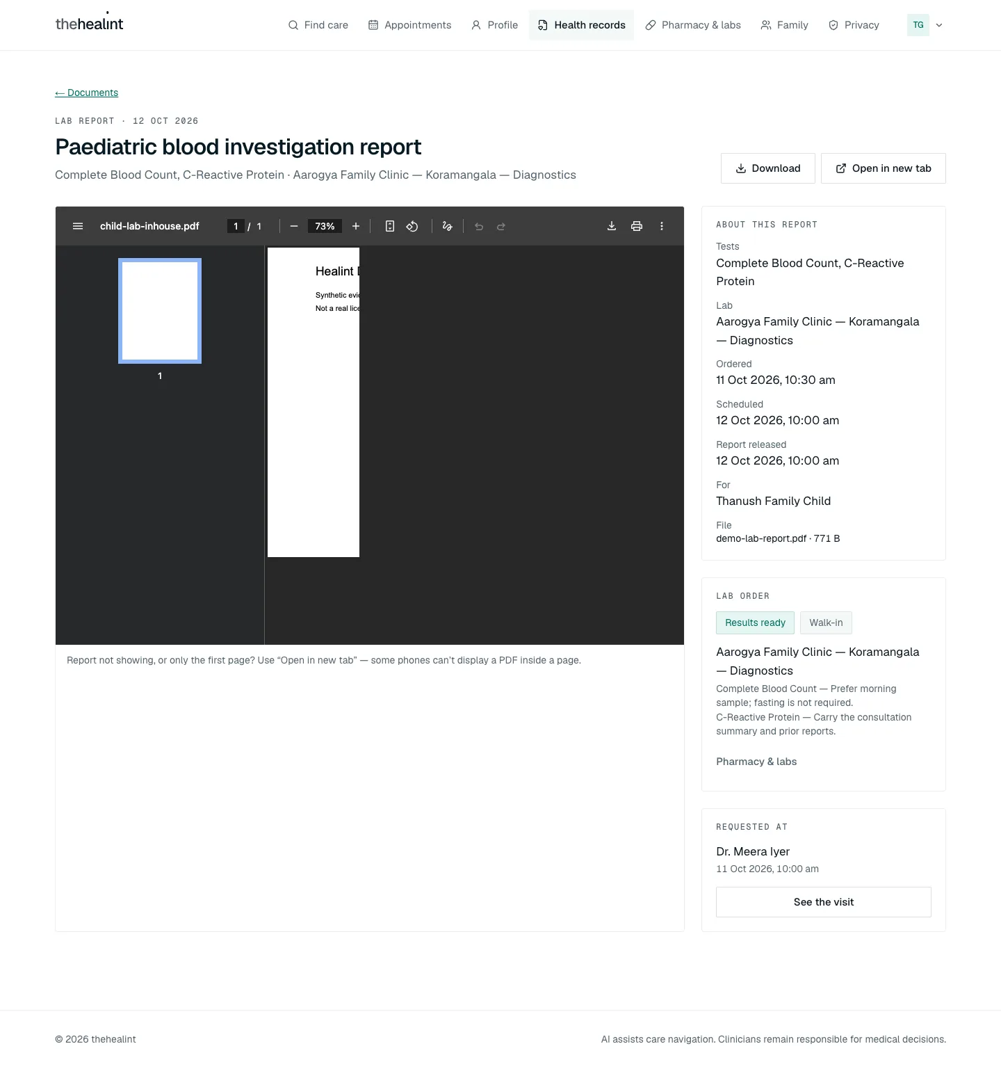 Lab report viewer