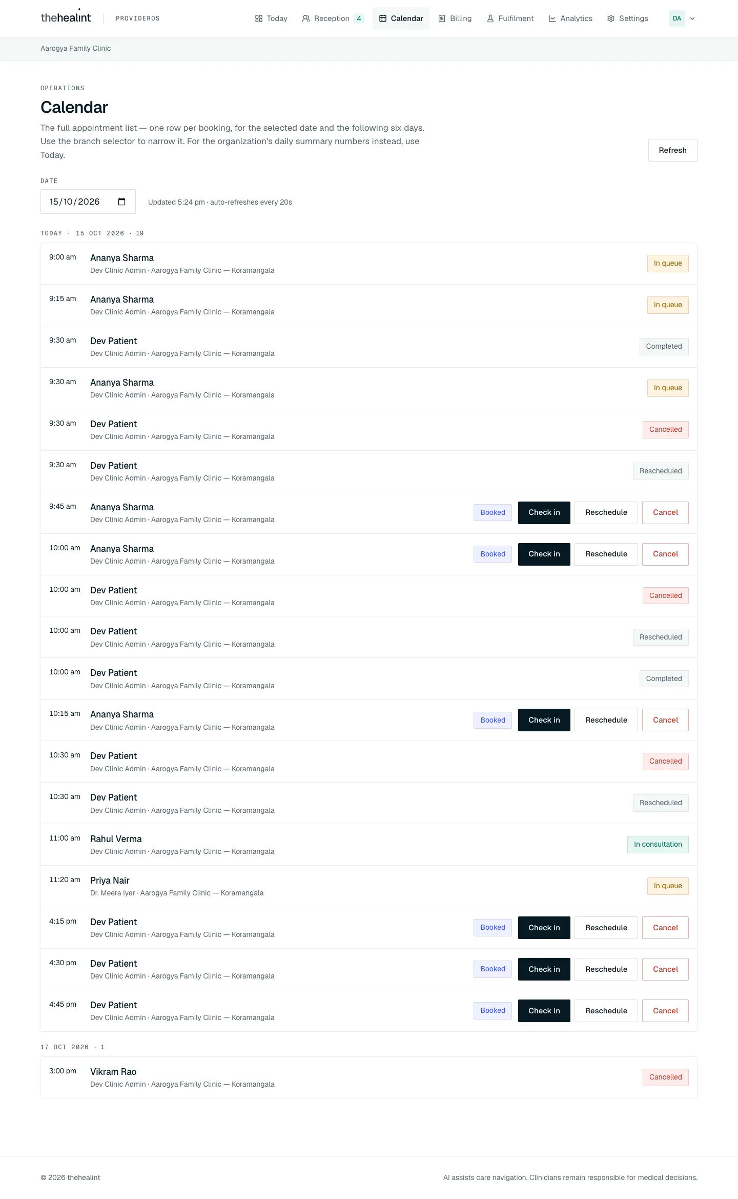 Calendar list