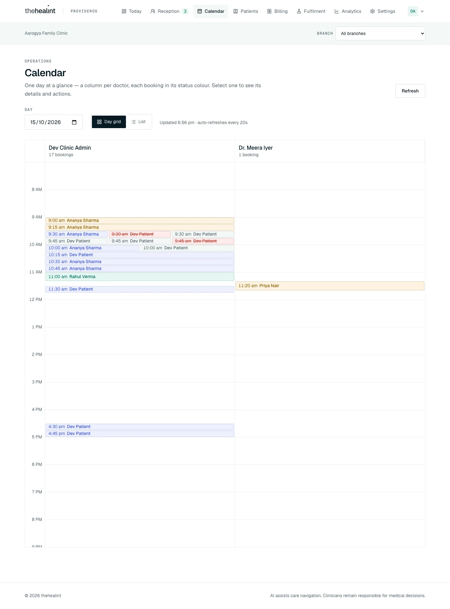 Calendar day grid