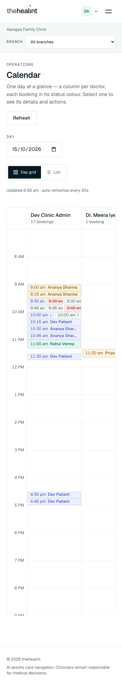 Calendar day grid at phone width