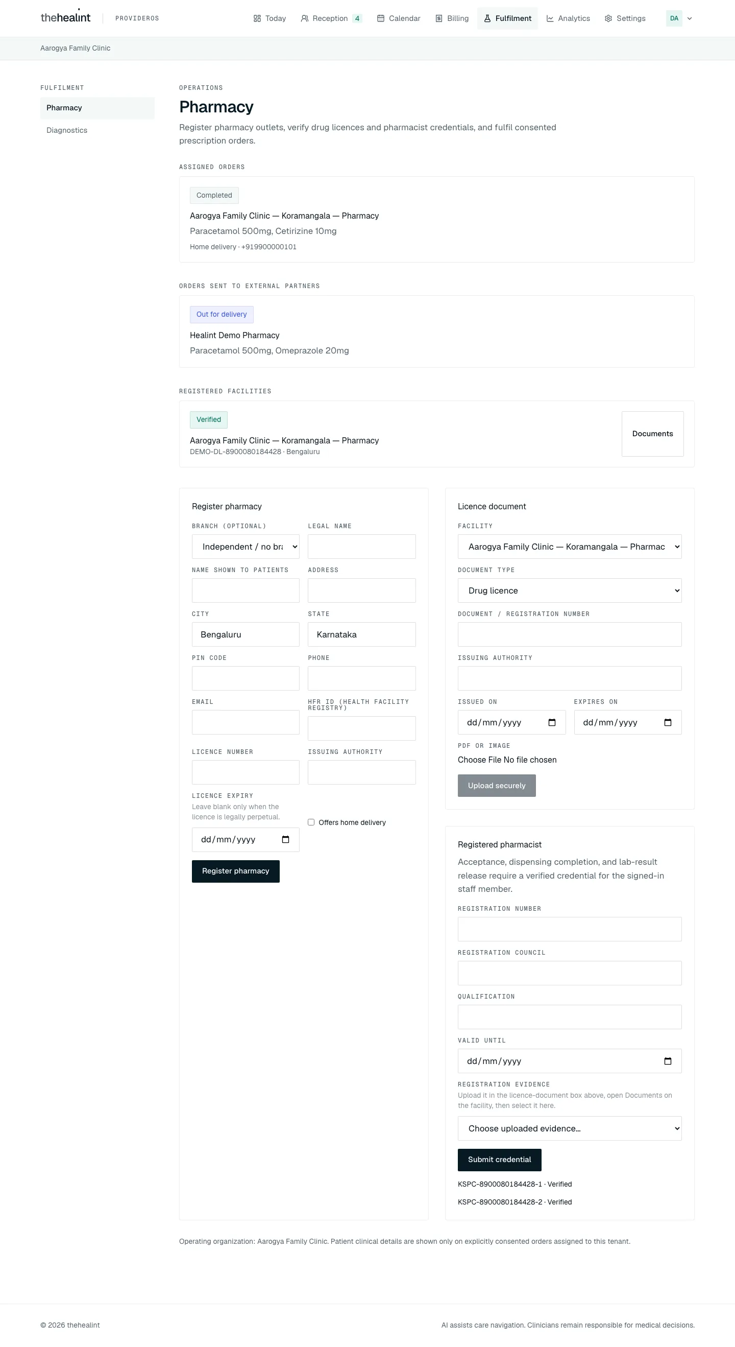 ProviderOS Pharmacy page